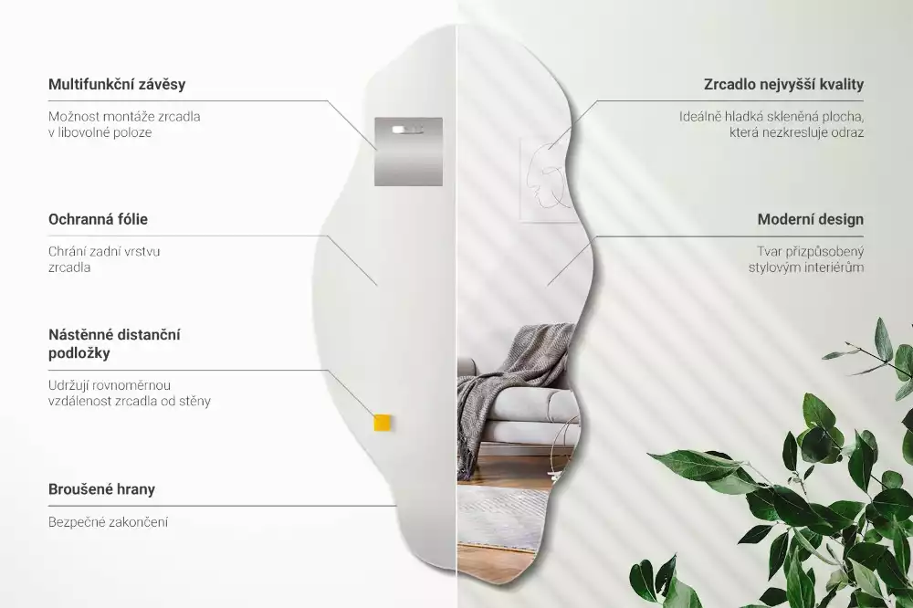 Szabálytalan tükör fal eredeti díszítése