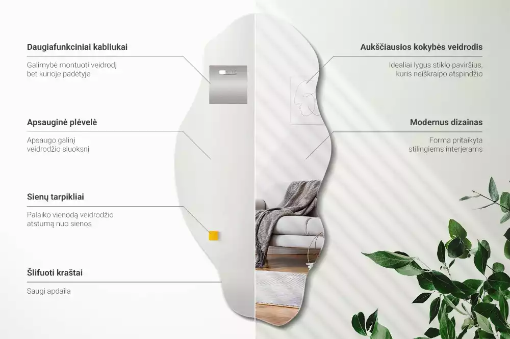 Szabálytalan tükör fal eredeti díszítése