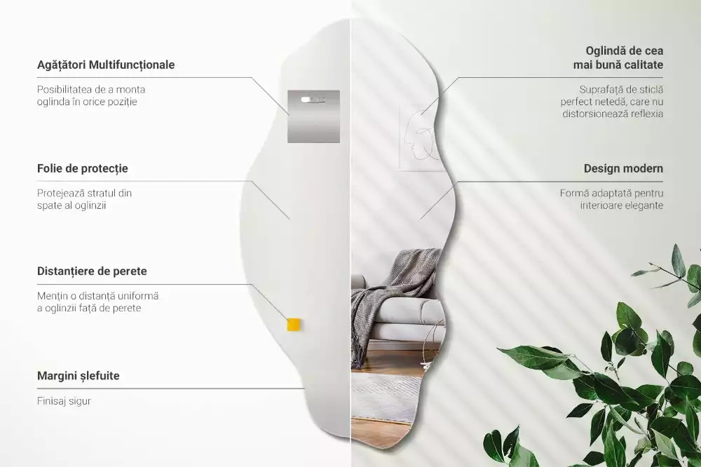 Szabálytalan tükör fal eredeti díszítése