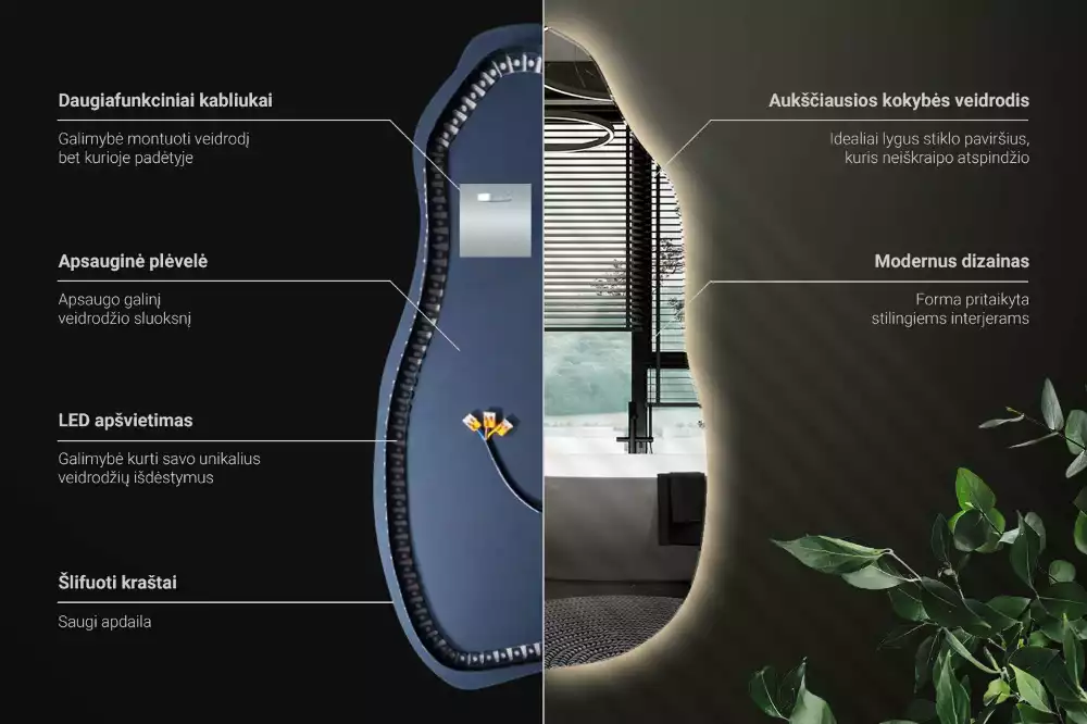 Organikus tükör led világítással elegáns
