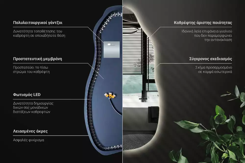 Organikus tükör led világítással elegáns