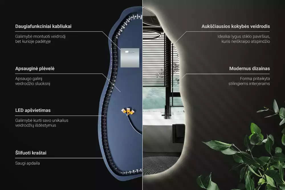 Organikus tükör led világítással elegáns