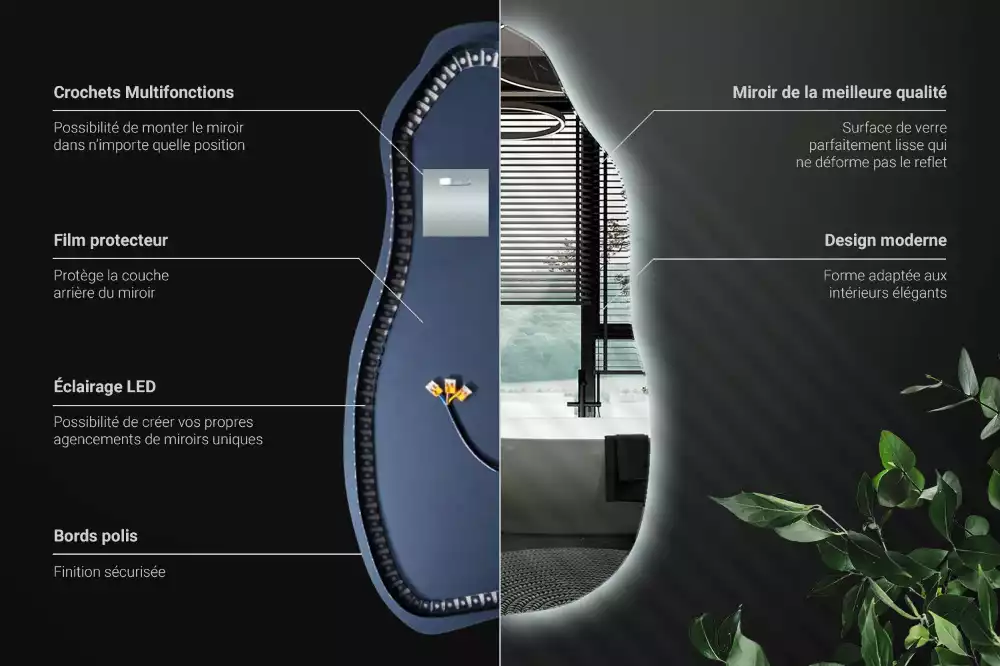 Organikus tükör led világítással elegáns