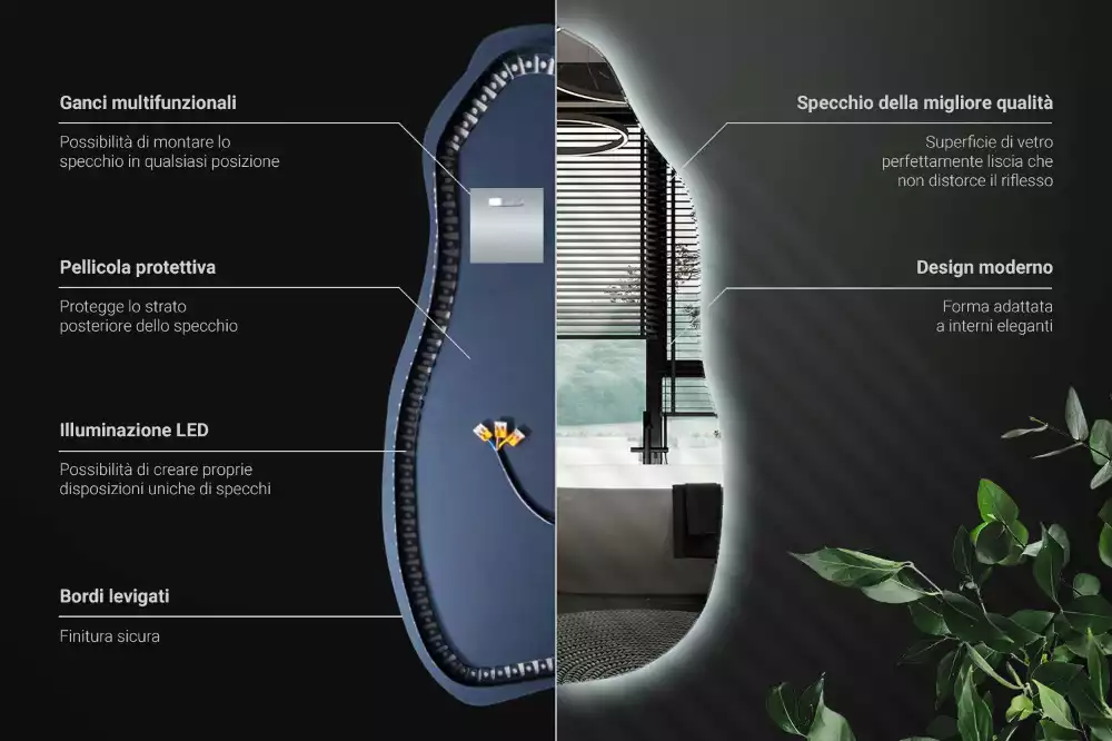 Organikus tükör led világítással elegáns