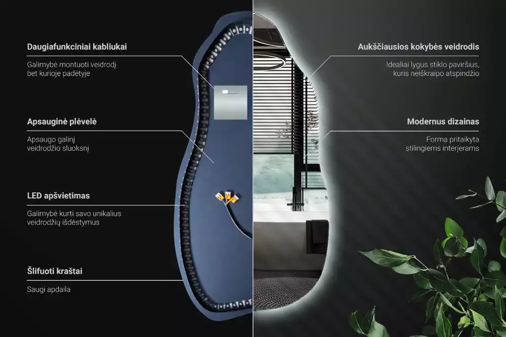 Organikus tükör led világítással elegáns