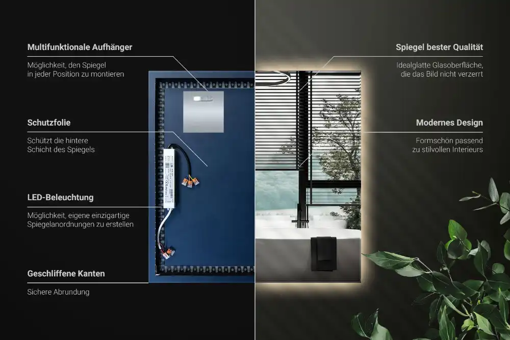 Négyzet alakú tükör modern LED