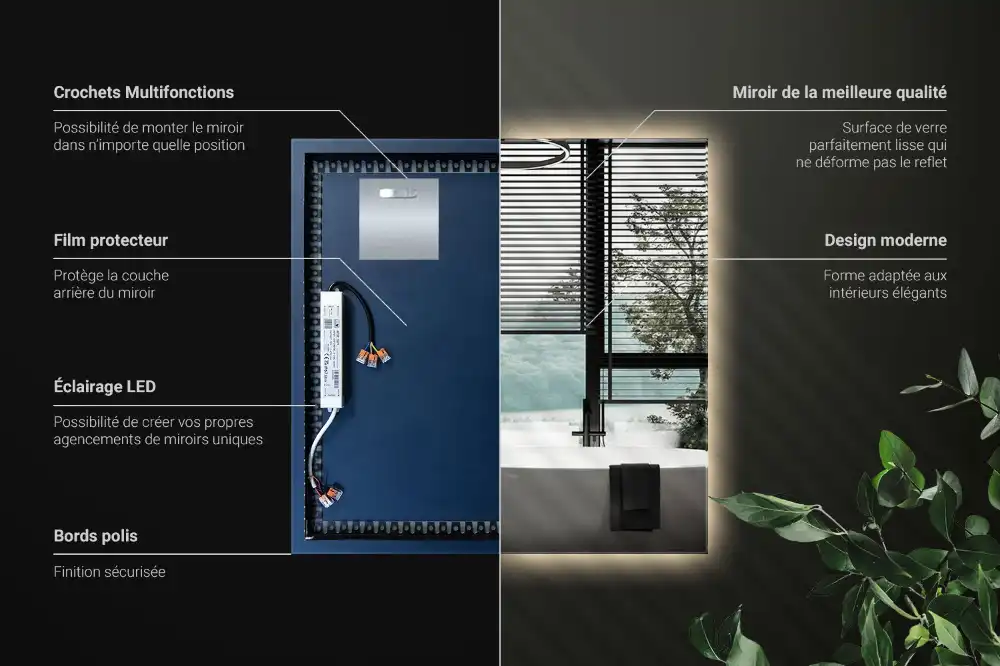 Négyzet alakú tükör modern LED