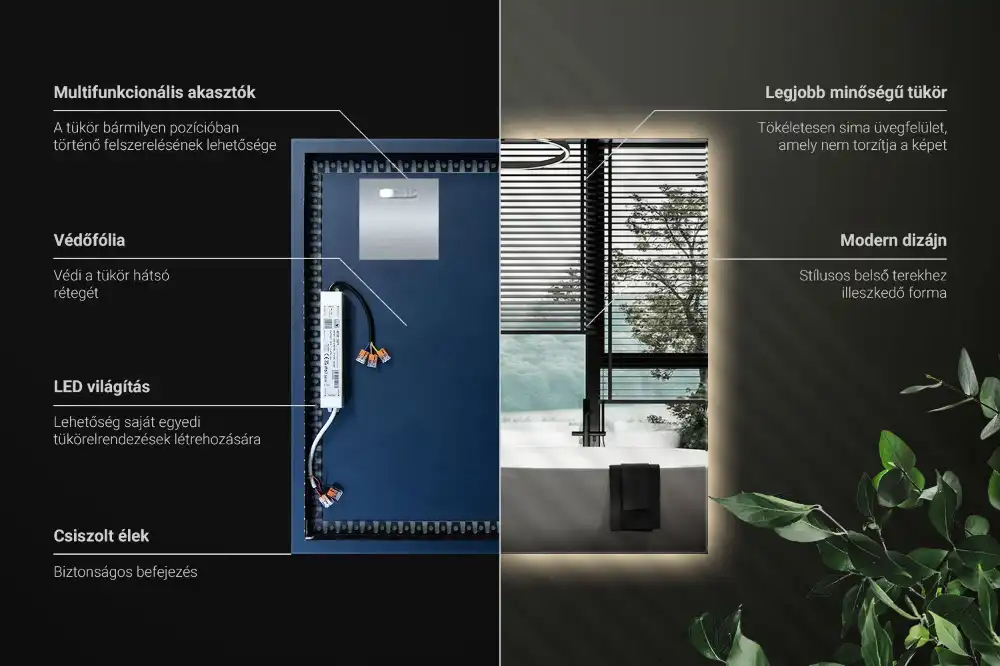 Négyzet alakú tükör modern LED