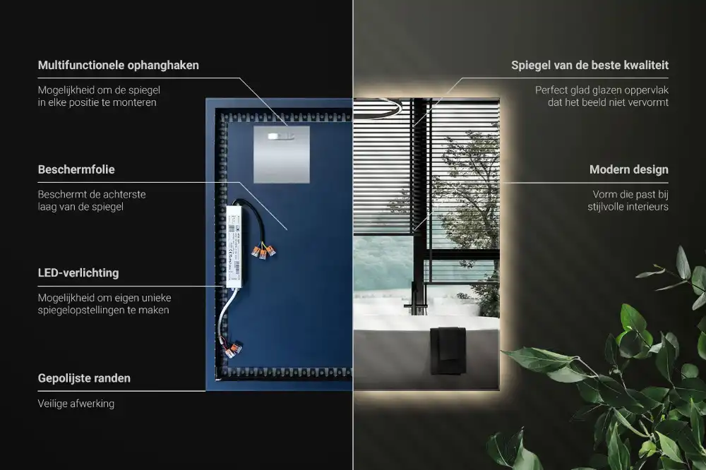 Négyzet alakú tükör modern LED