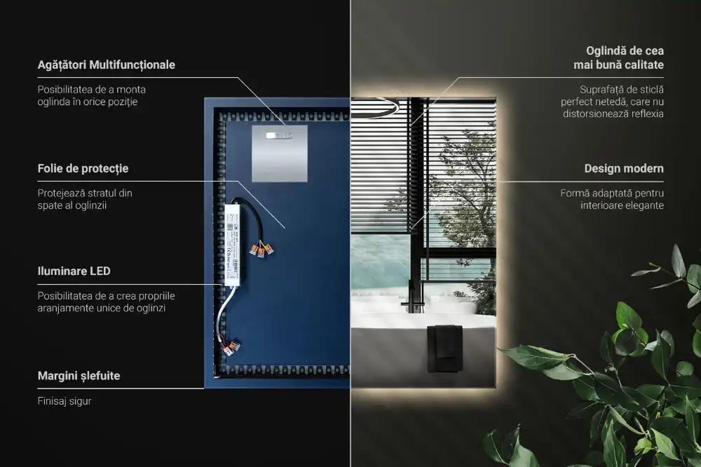 Négyzet alakú tükör modern LED