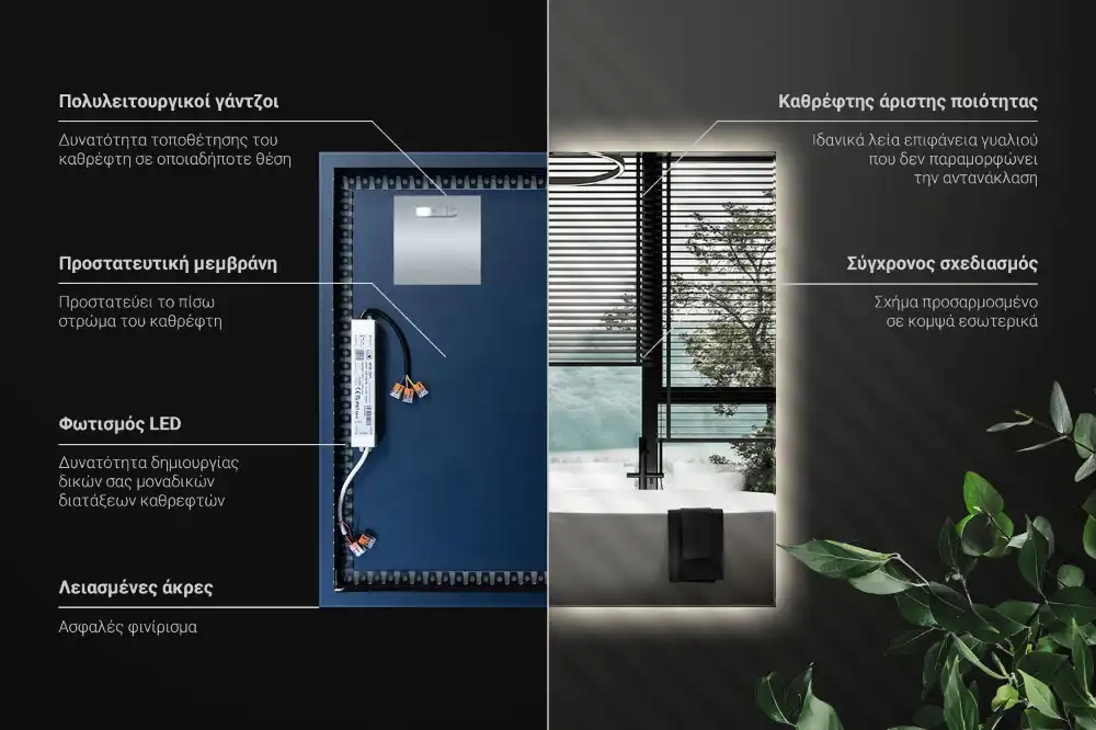 Négyzet alakú tükör modern LED