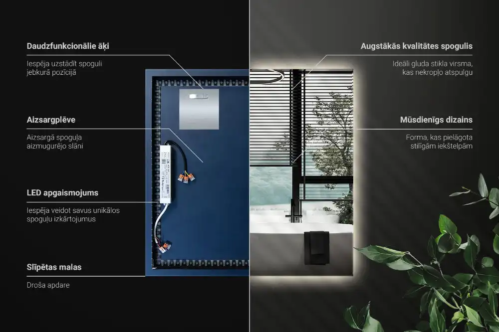 Négyzet alakú tükör modern LED