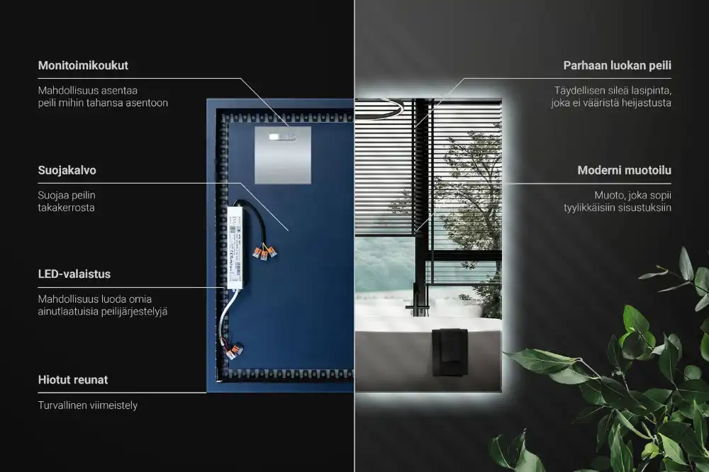 Négyzet alakú tükör modern LED