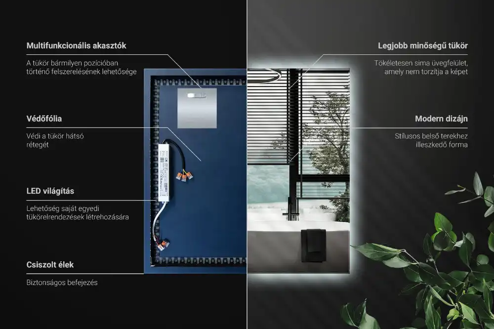 Négyzet alakú tükör modern LED