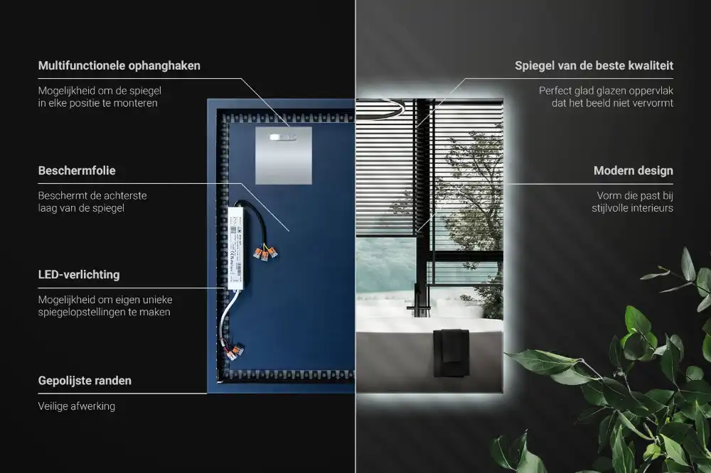 Négyzet alakú tükör modern LED