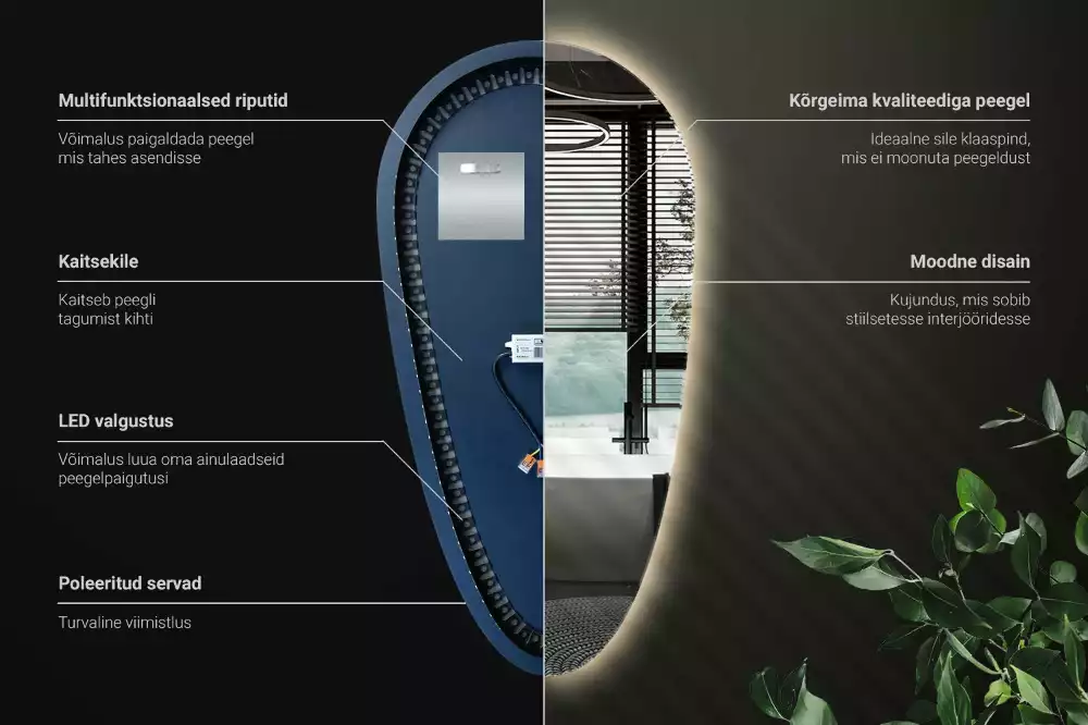 Csepp alakú ledes tükör dekoratív