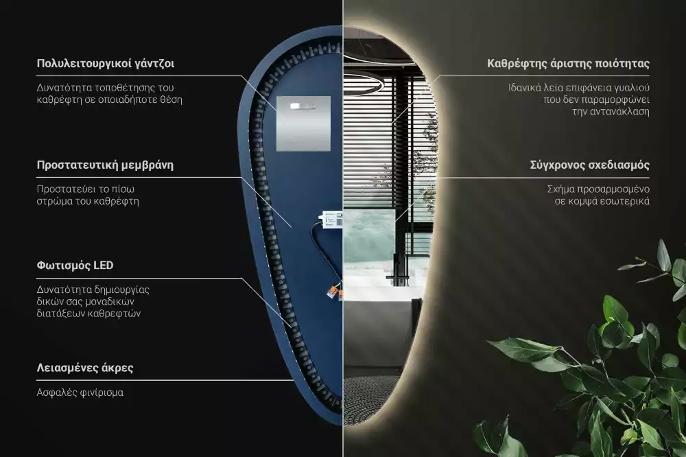 Csepp alakú ledes tükör dekoratív
