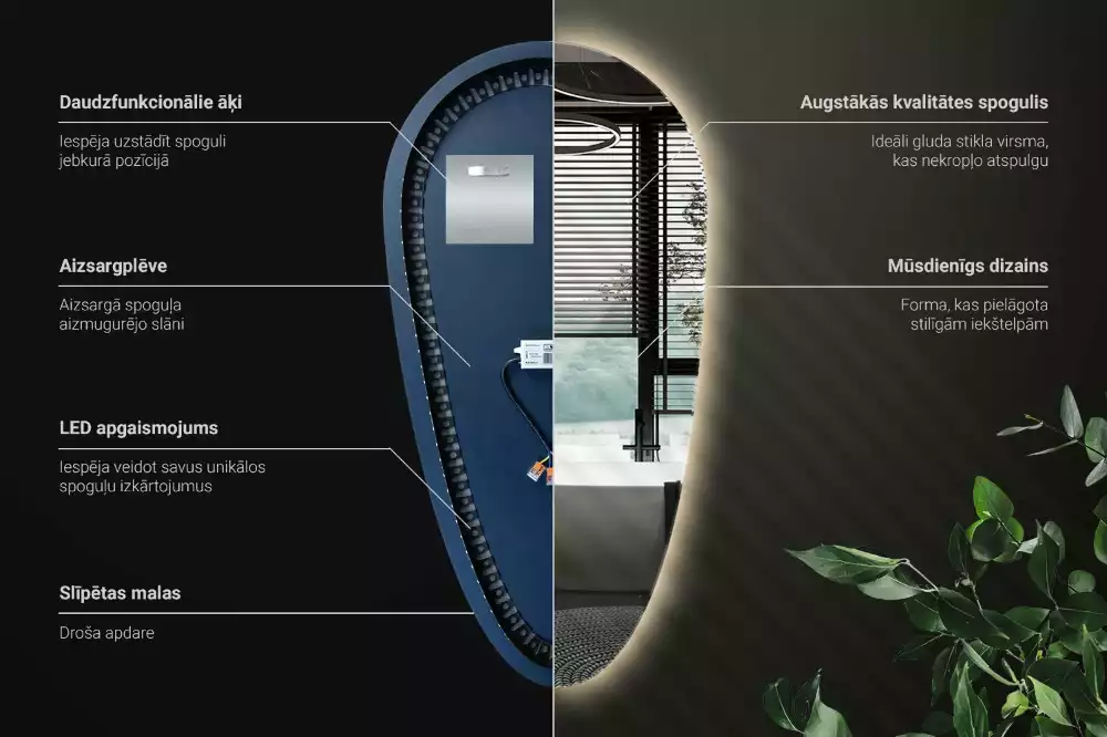Csepp alakú ledes tükör dekoratív