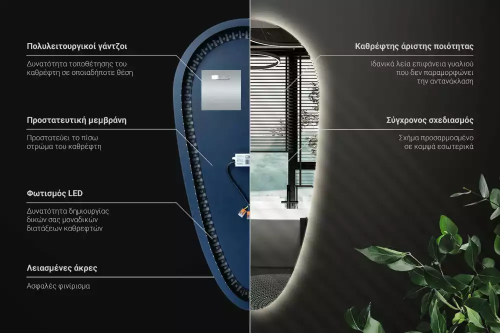 Csepp alakú ledes tükör dekoratív