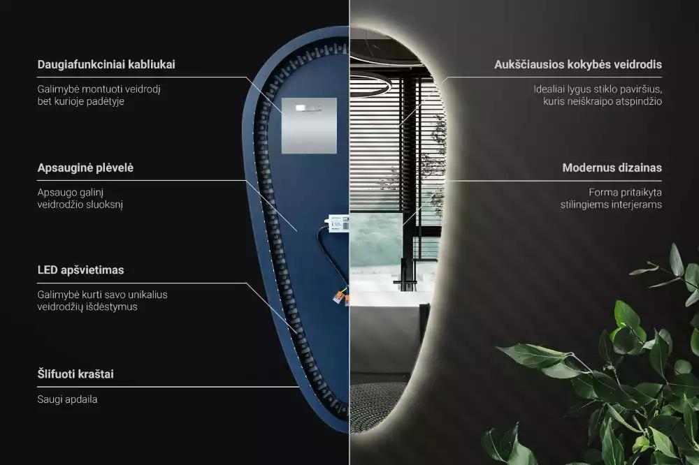 Csepp alakú ledes tükör dekoratív