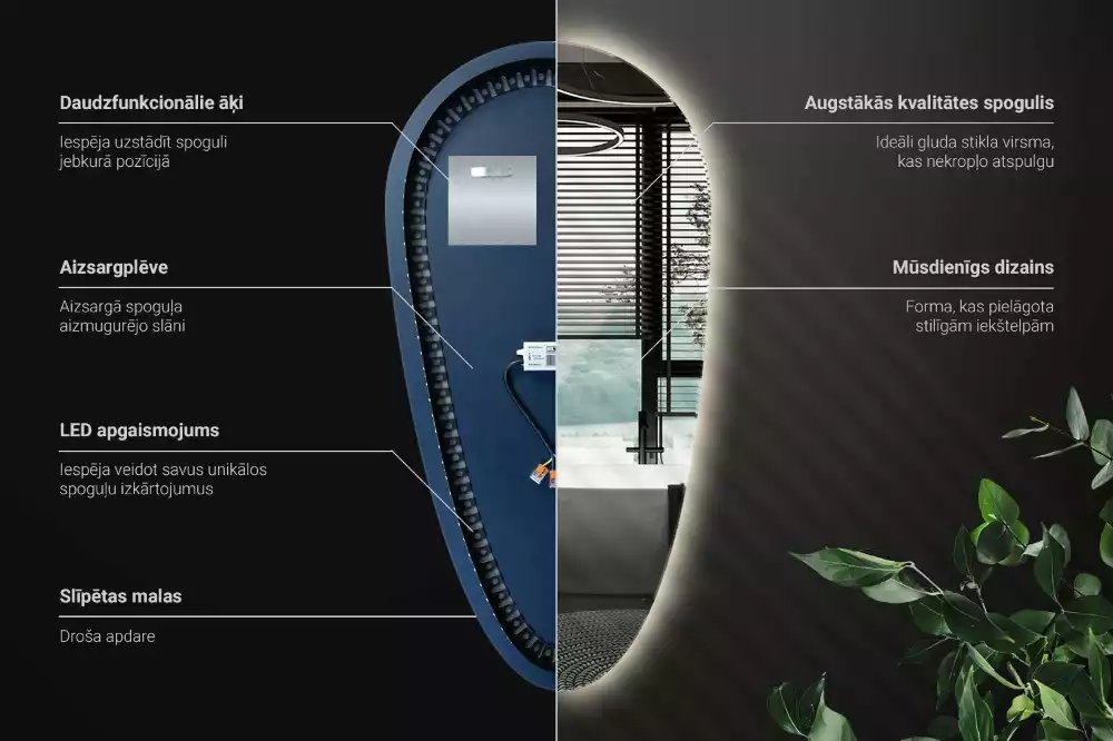 Csepp alakú ledes tükör dekoratív