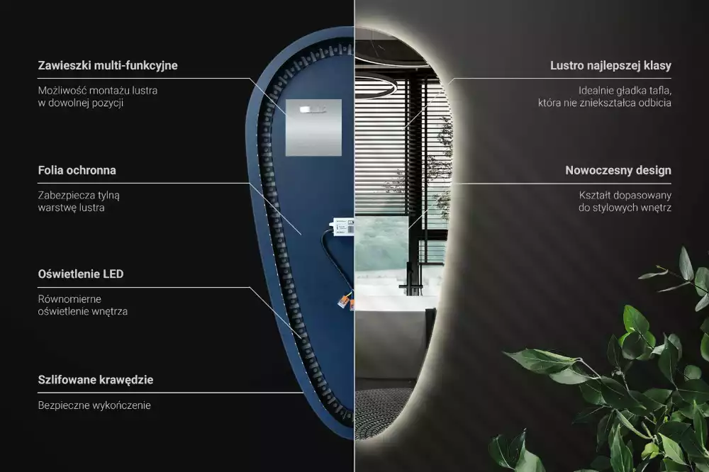 Csepp alakú ledes tükör dekoratív