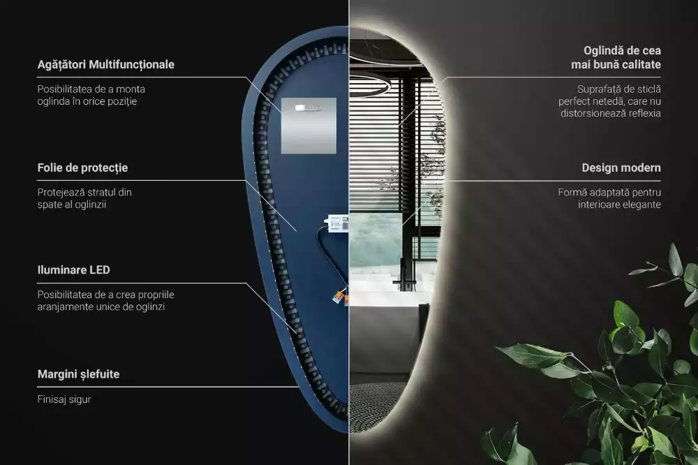 Csepp alakú ledes tükör dekoratív