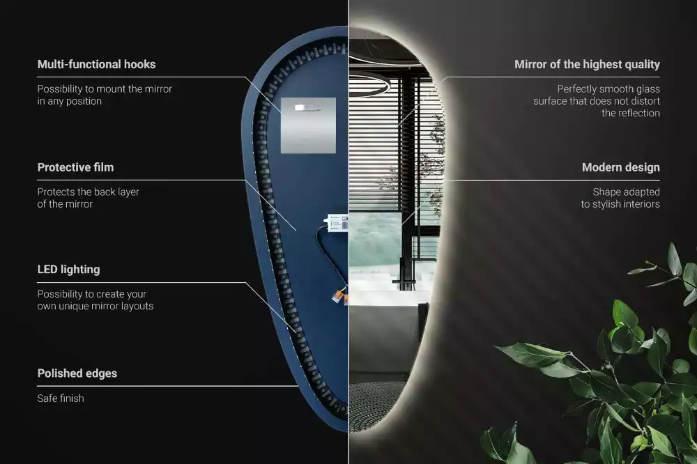 Csepp alakú ledes tükör dekoratív