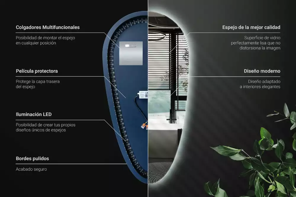 Csepp alakú ledes tükör dekoratív
