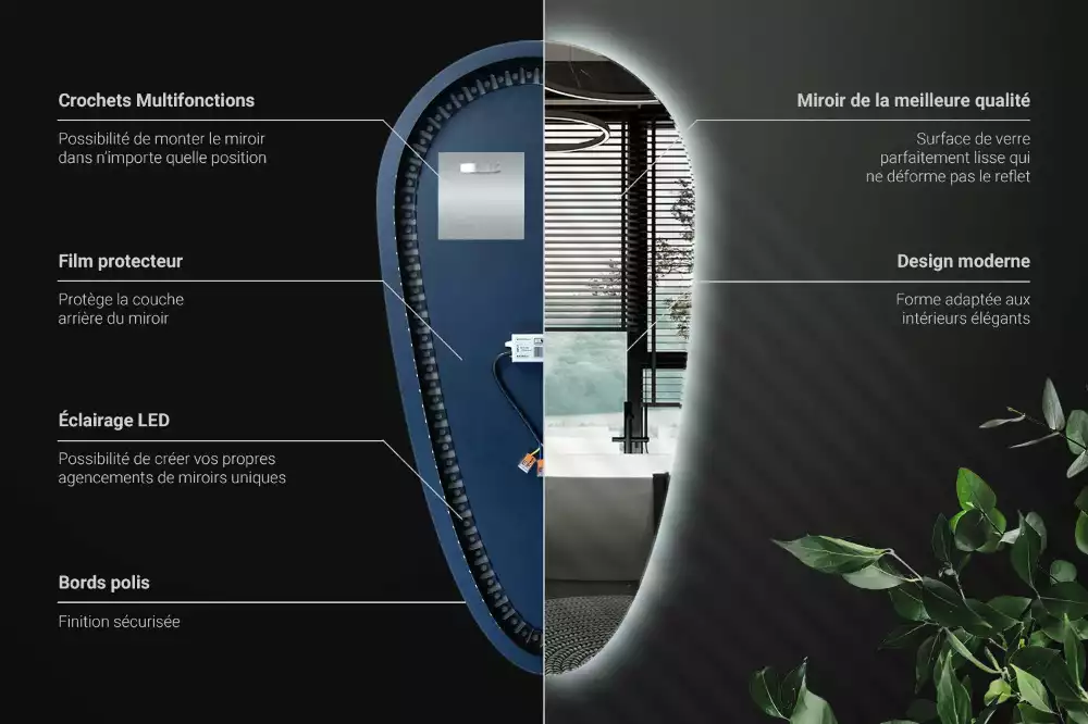Csepp alakú ledes tükör dekoratív