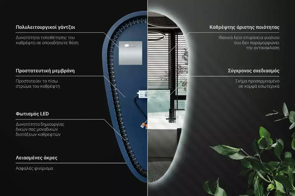 Csepp alakú ledes tükör dekoratív