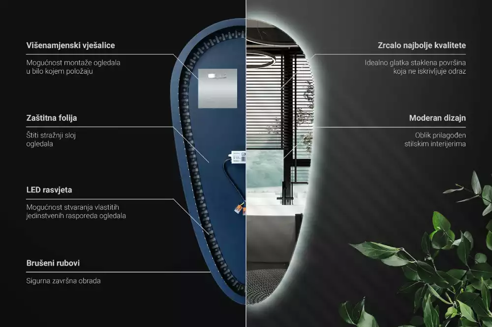 Csepp alakú ledes tükör dekoratív