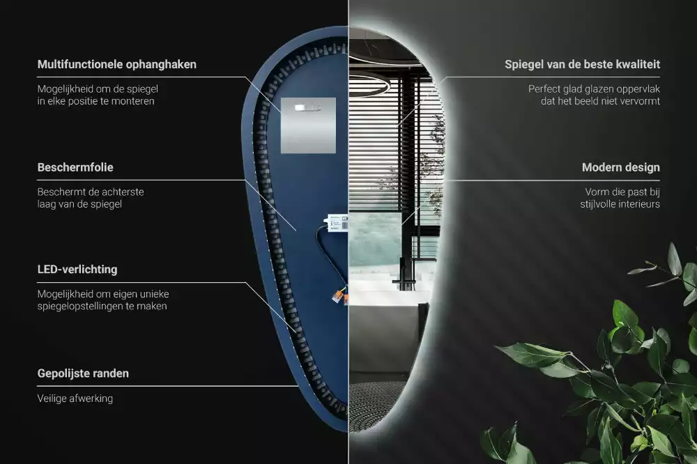 Csepp alakú ledes tükör dekoratív