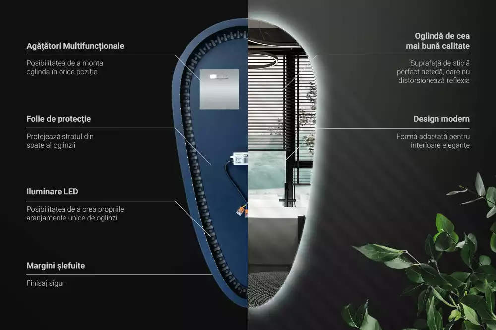 Csepp alakú ledes tükör dekoratív