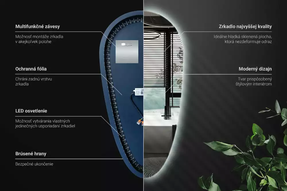 Csepp alakú ledes tükör dekoratív