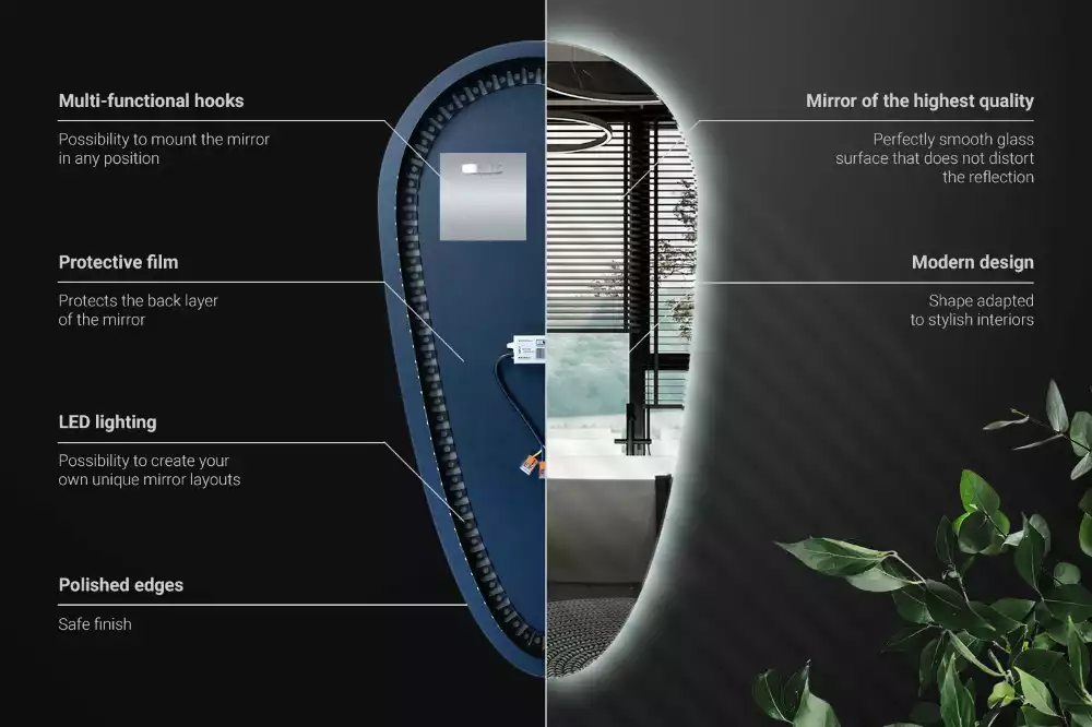 Csepp alakú ledes tükör dekoratív