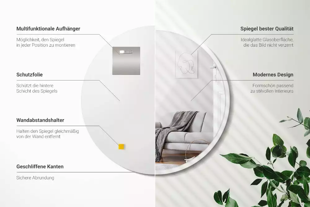 Kerek tükör fehér keretben lóg