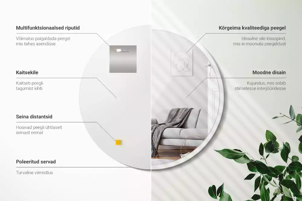 Kerek tükör fehér keretben lóg