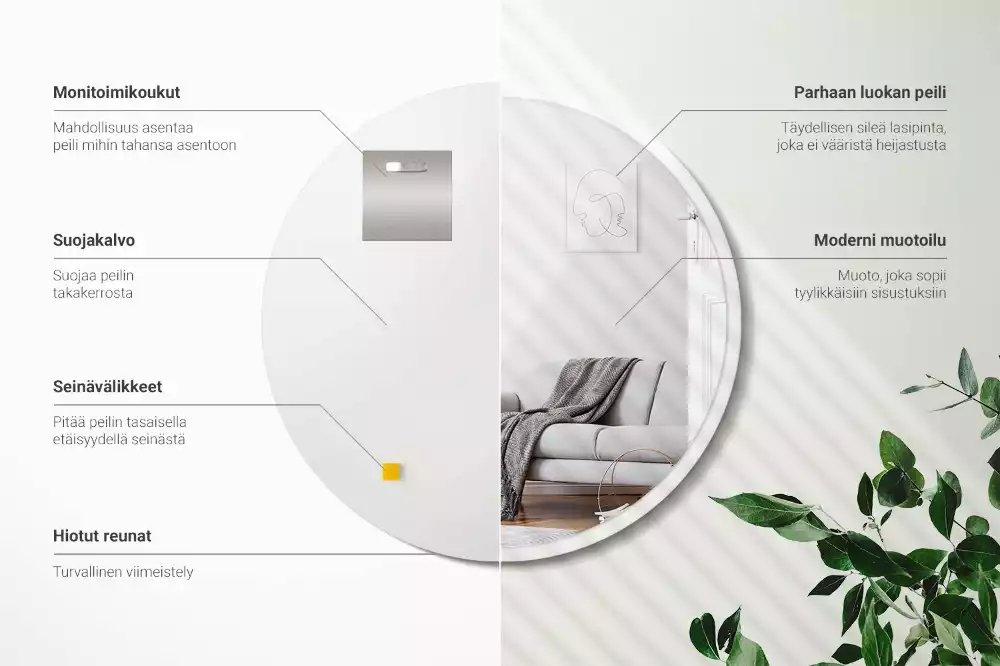 Kerek tükör fehér keretben lóg