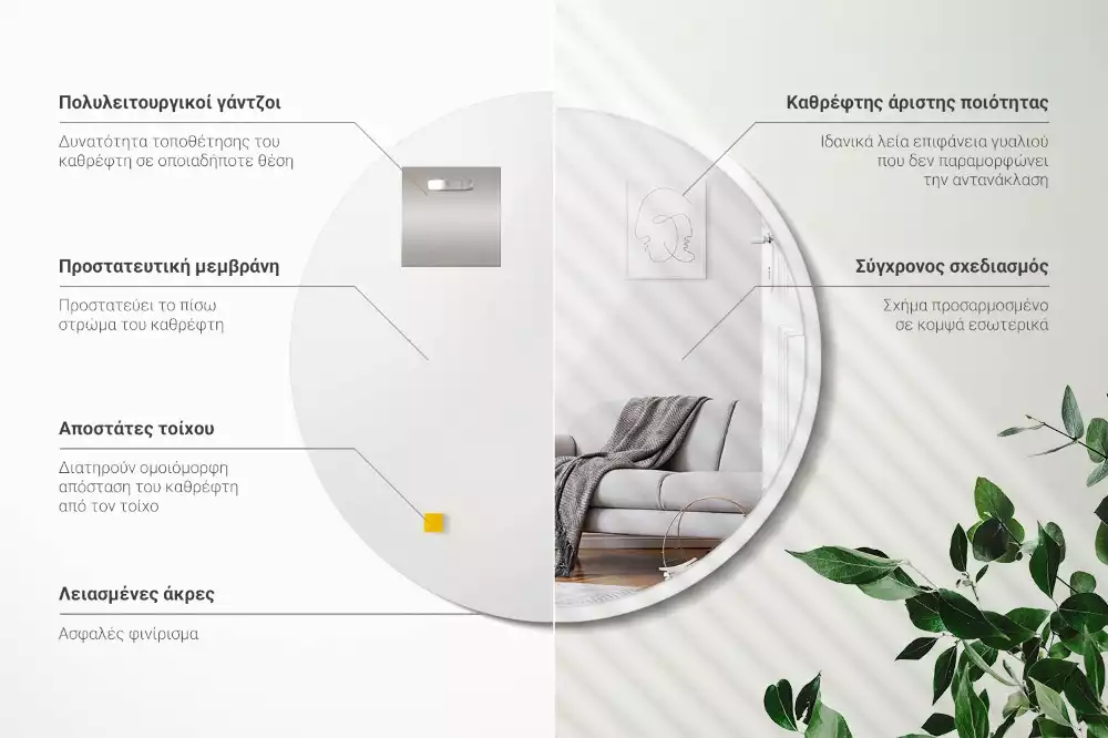 Kerek tükör fehér keretben lóg