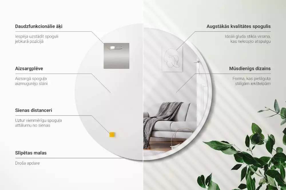 Kerek tükör fehér keretben lóg