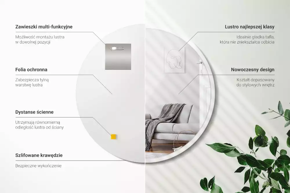 Kerek tükör fehér keretben lóg