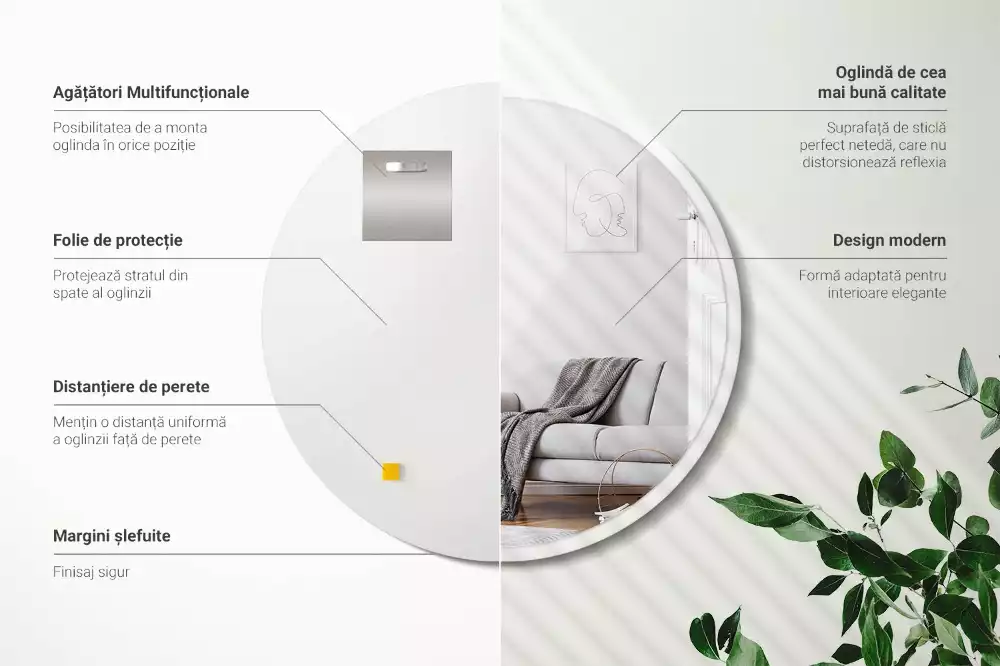 Kerek tükör fehér keretben lóg