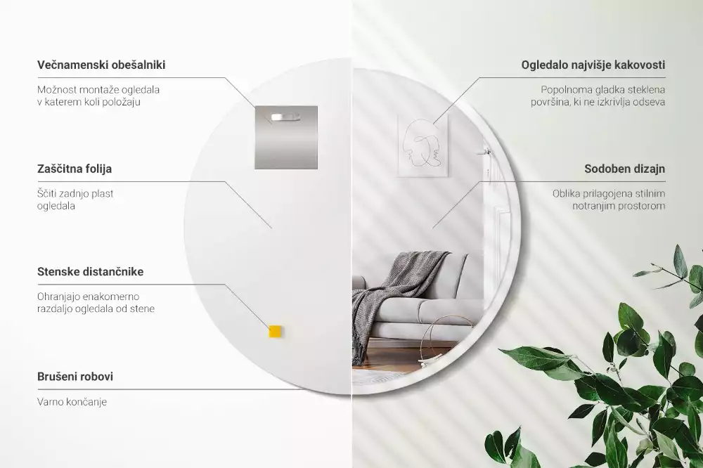 Kerek tükör fehér keretben lóg