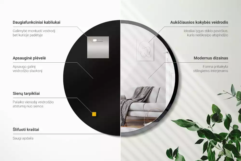 Kör tükör fal fekete keretben