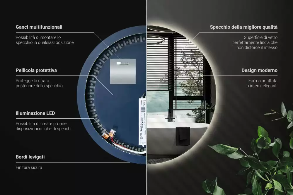 Kerek tükör modern LED világítással