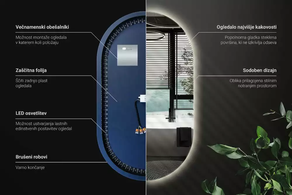 Ovális tükör led világítással dekoratív akasztás