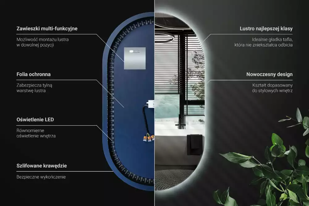 Ovális tükör led világítással dekoratív akasztás