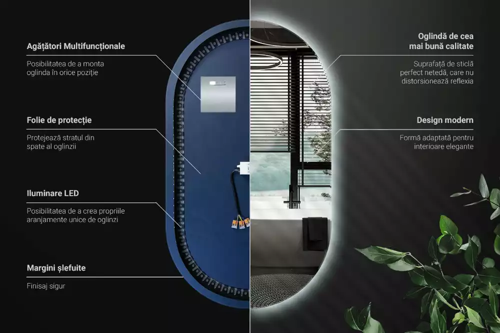 Ovális tükör led világítással dekoratív akasztás