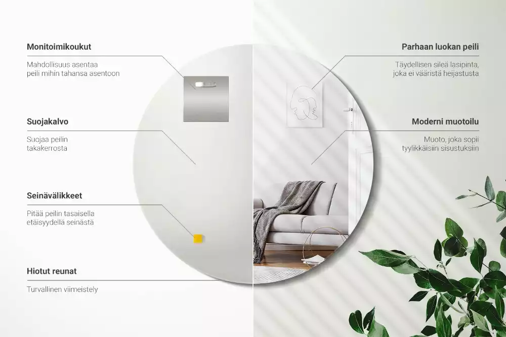 Kerek tükör fal keret nélkül